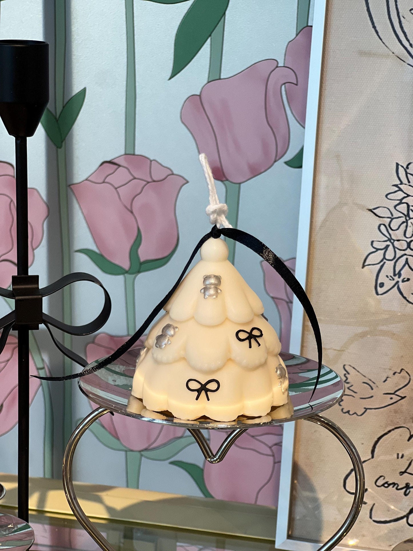 Coquette Christmas Tree Candle, Bow Candle, Coquette Decor, Christmas Candle, Holiday Candle, Christmas Decor, Christmas Gift,