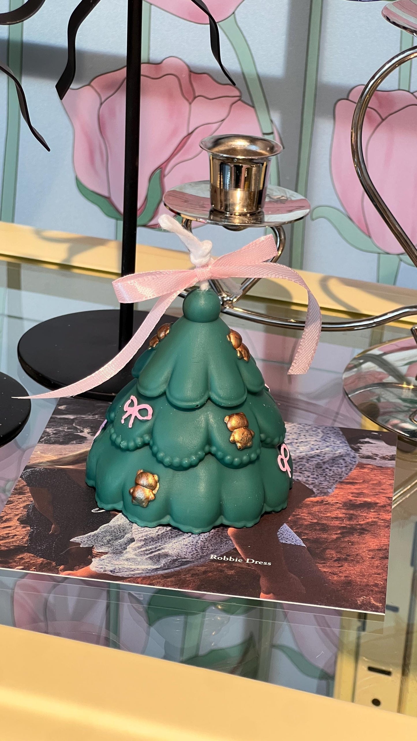 Coquette Christmas Tree Candle, Bow Candle, Coquette Decor, Christmas Candle, Holiday Candle, Christmas Decor, Christmas Gift,