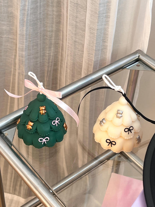 Coquette Christmas Tree Candle, Bow Candle, Coquette Decor, Christmas Candle, Holiday Candle, Christmas Decor, Christmas Gift,